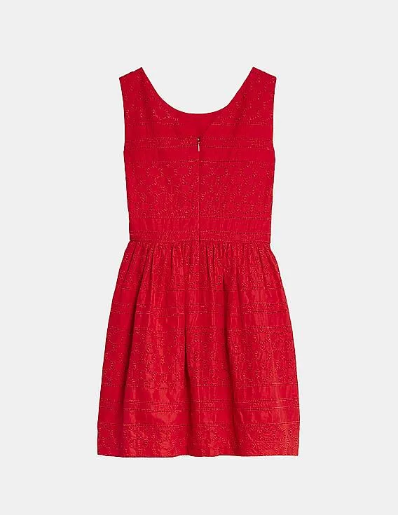 Tommy Hilfiger Kids Girls Red Sleeveless Broderie Anglaise Dress