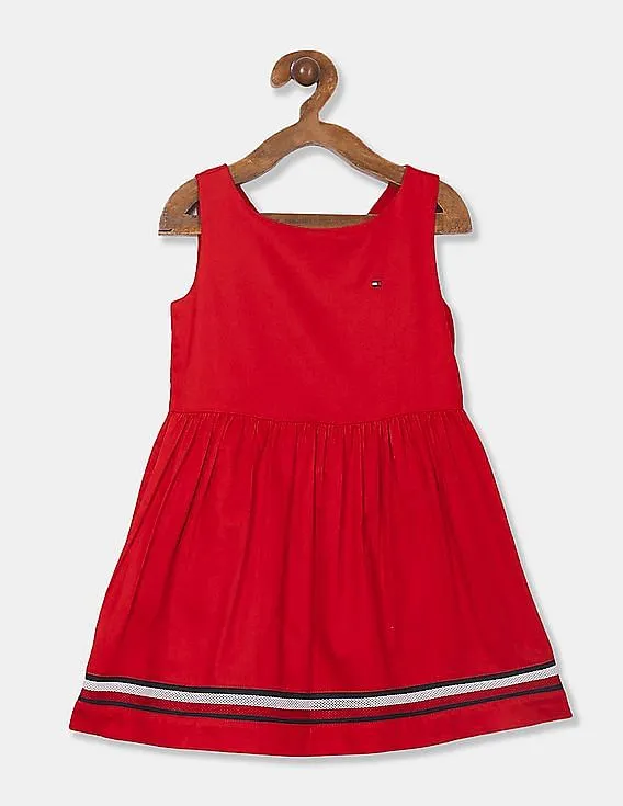 Tommy Hilfiger Kids Girls Red Sleeveless Stripe Tape Dress