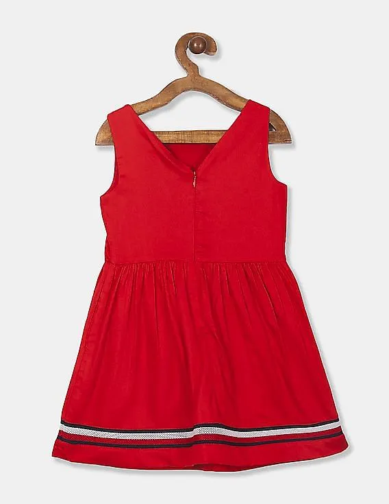 Tommy Hilfiger Kids Girls Red Sleeveless Stripe Tape Dress