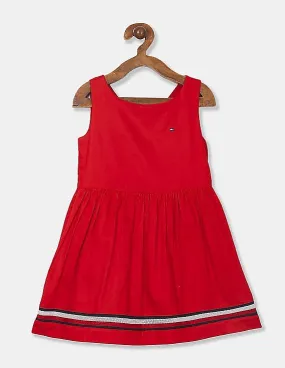 Tommy Hilfiger Kids Girls Red Sleeveless Stripe Tape Dress