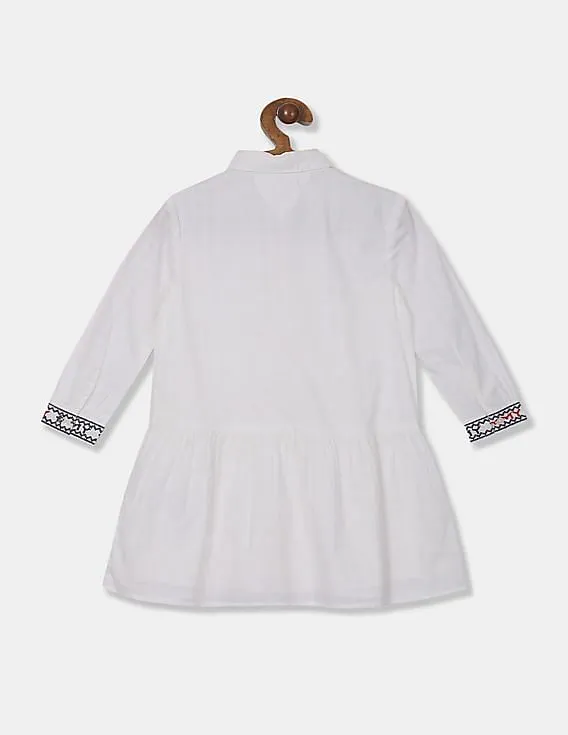 Tommy Hilfiger Kids Girls White Long Sleeve Tonal Check Dress