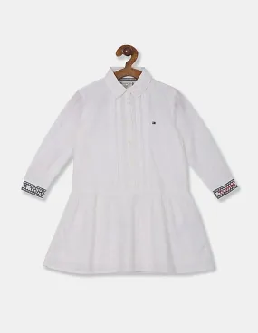 Tommy Hilfiger Kids Girls White Long Sleeve Tonal Check Dress