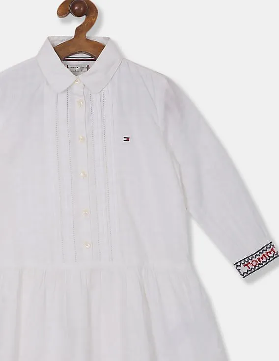 Tommy Hilfiger Kids Girls White Long Sleeve Tonal Check Dress