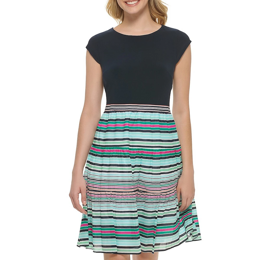 Tommy Hilfiger Mixed-Media Fit-&-Flare Dress