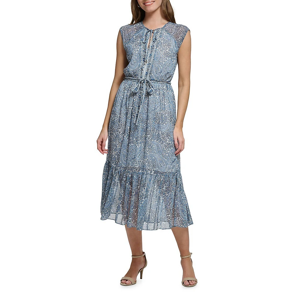 Tommy Hilfiger Paisley Colombier Crinkle Chiffon Maxi Dress