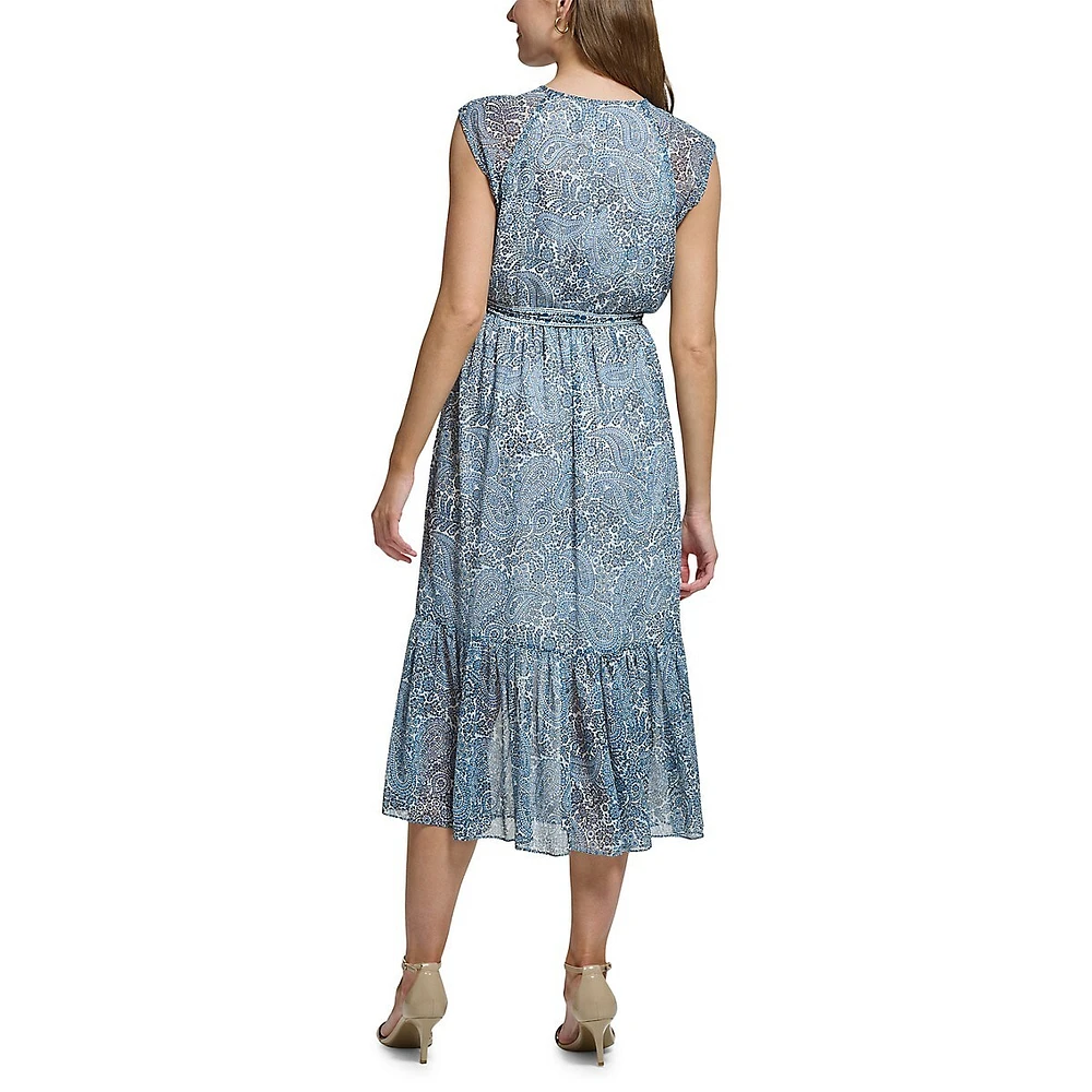 Tommy Hilfiger Paisley Colombier Crinkle Chiffon Maxi Dress