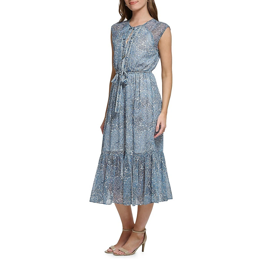 Tommy Hilfiger Paisley Colombier Crinkle Chiffon Maxi Dress