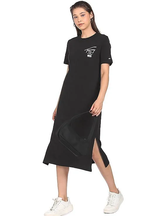 Tommy Hilfiger Women Black Modern Signature Printed T-Shirt Dress