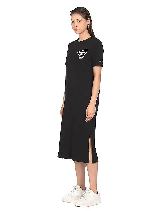 Tommy Hilfiger Women Black Modern Signature Printed T-Shirt Dress