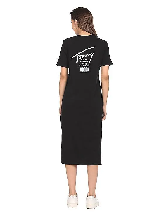 Tommy Hilfiger Women Black Modern Signature Printed T-Shirt Dress