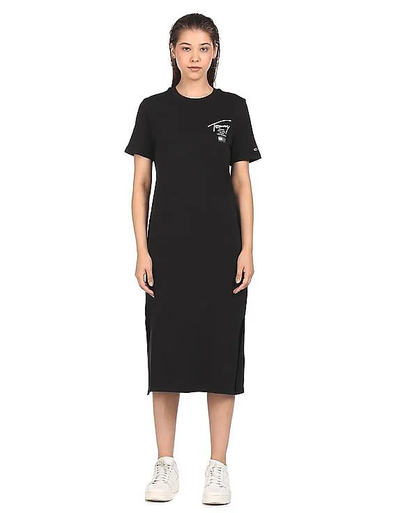 Tommy Hilfiger Women Black Modern Signature Printed T-Shirt Dress