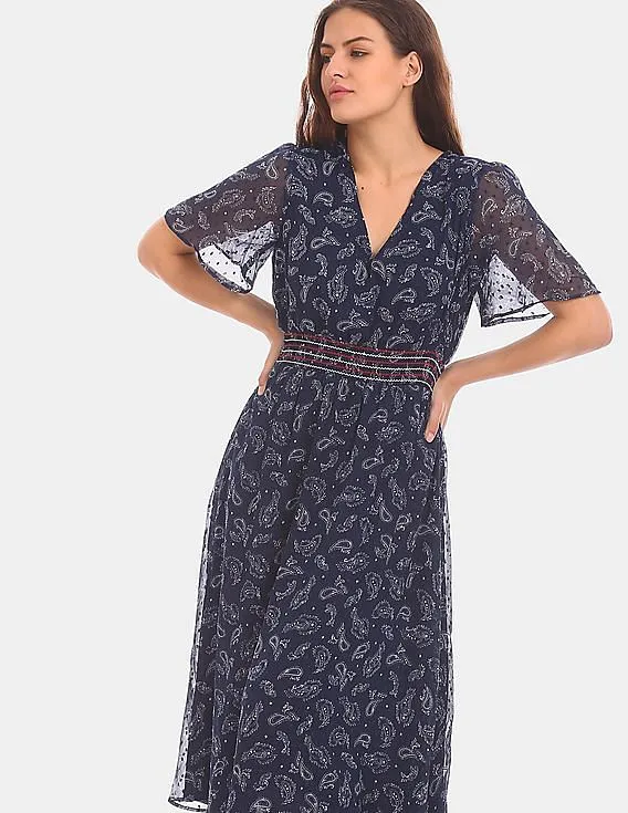 Tommy Hilfiger Women Blue Paisley Print Empire Waist Dress