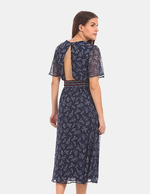 Tommy Hilfiger Women Blue Paisley Print Empire Waist Dress