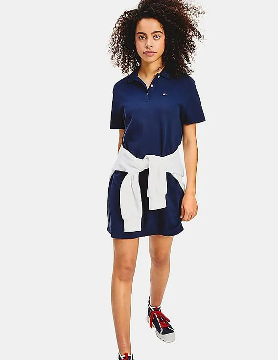 Tommy Hilfiger Women Navy Branded Collar Polo Dress