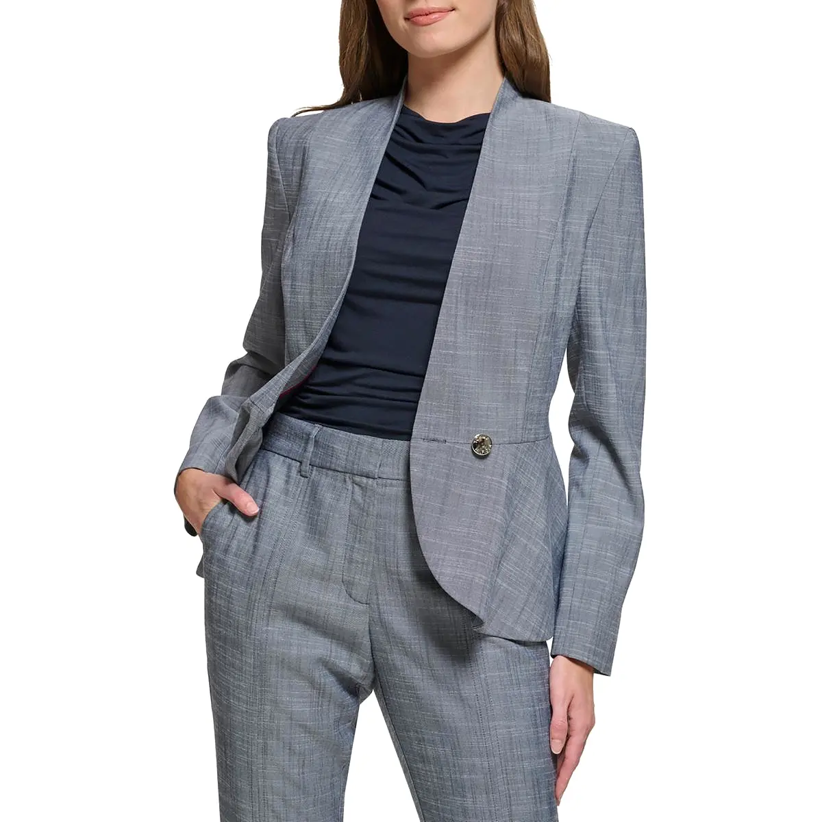 Tommy Hilfiger Womens Peplum Business One-Button Blazer