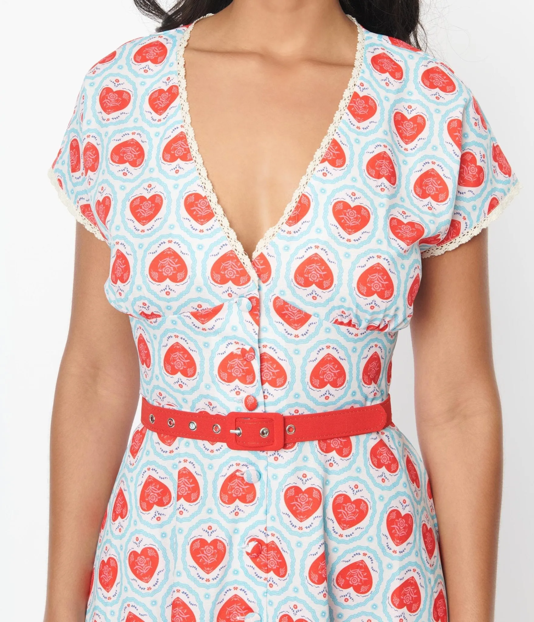 Unique Vintage Framed Hearts Print Swing Dress