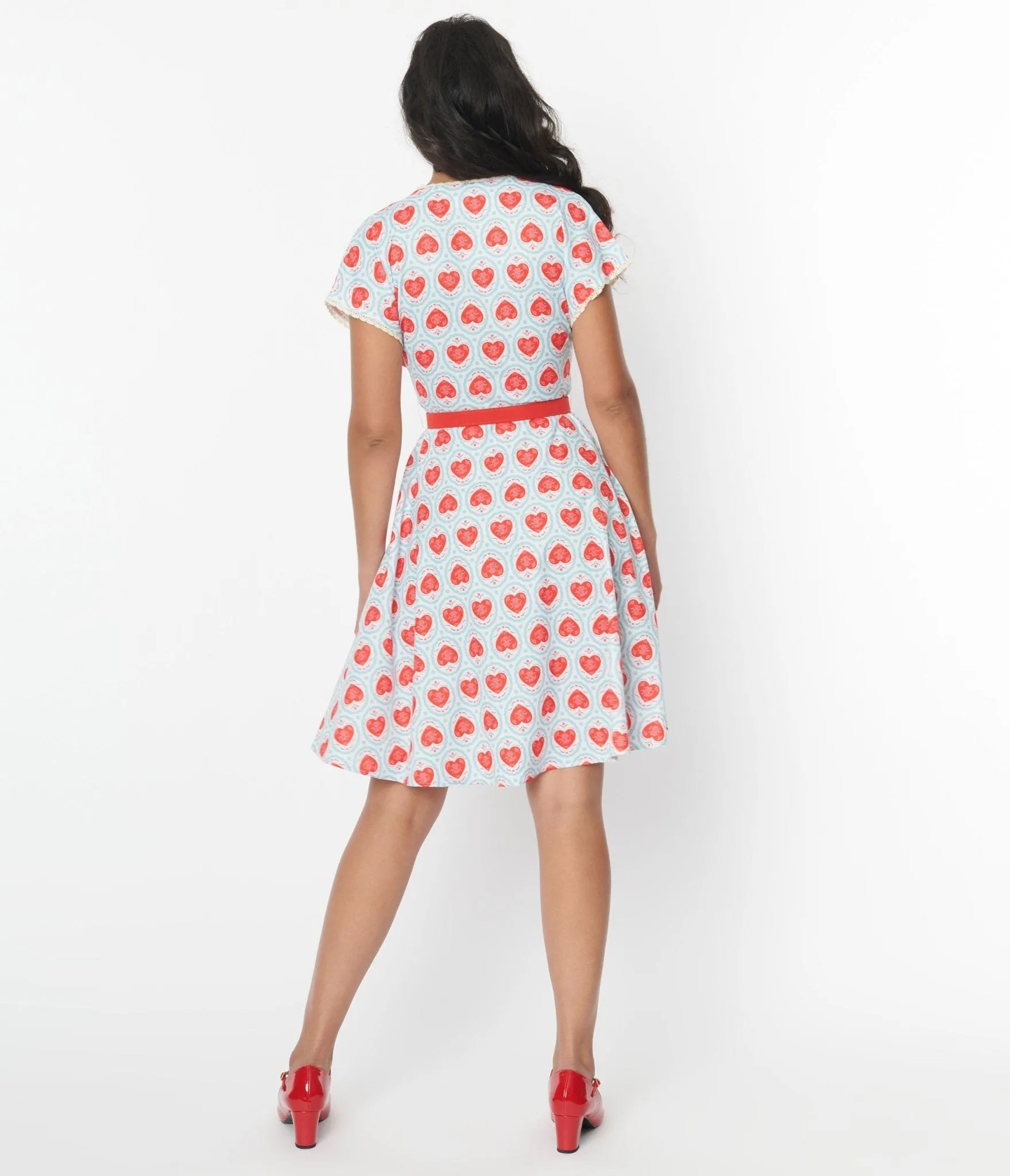 Unique Vintage Framed Hearts Print Swing Dress