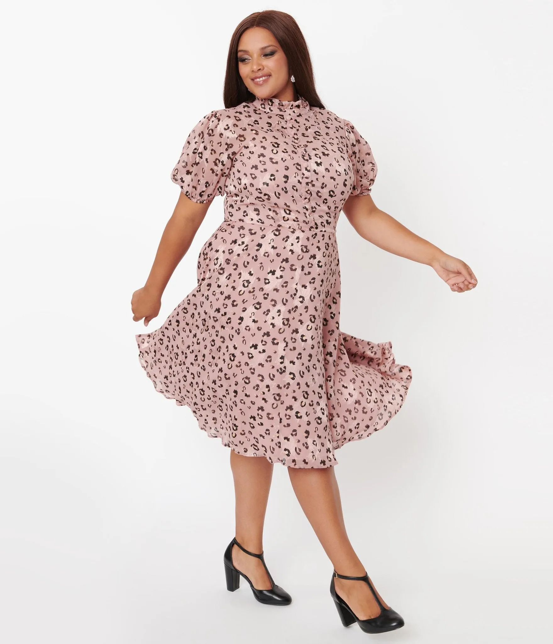 Unique Vintage Pink & Leopard Print Leota Swing Dress