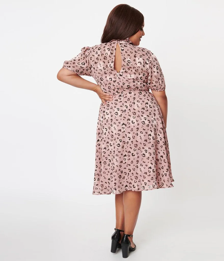 Unique Vintage Pink & Leopard Print Leota Swing Dress