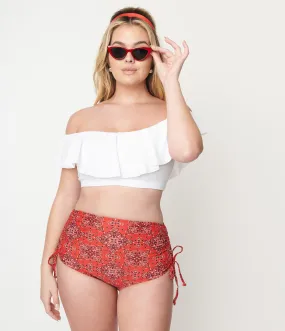 Unique Vintage Red Bandana Print Provincetown Swim Bottom