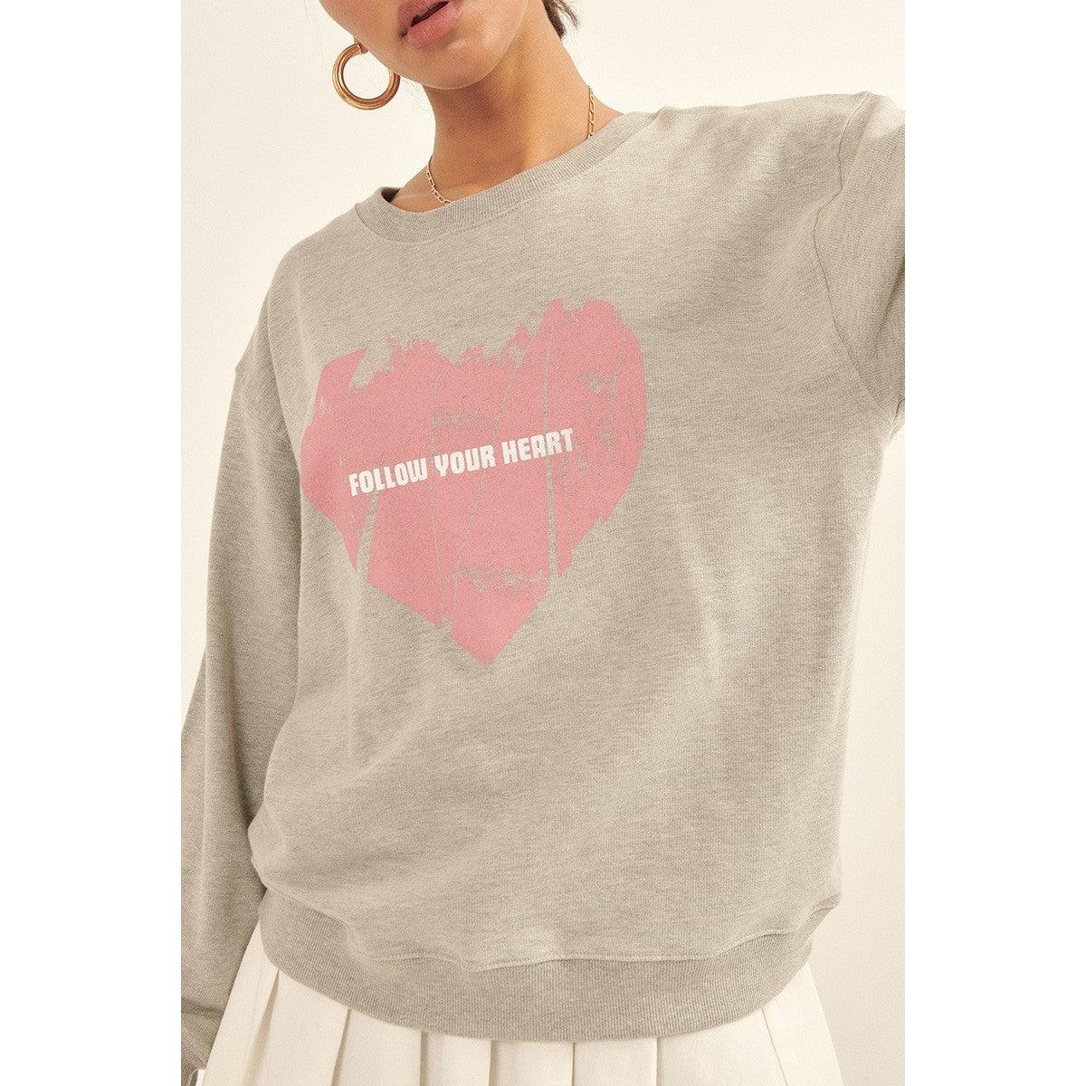 Vintage-style Heart Graphic Print French Terry Knit Sweatshirt