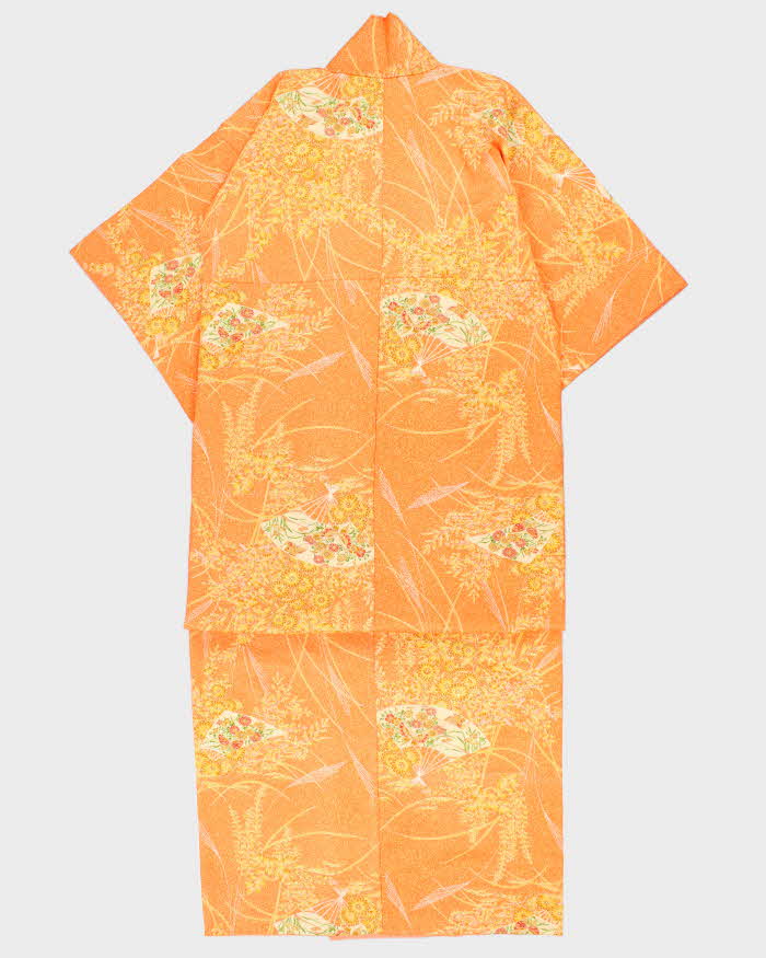 Vintage Woman's Orange Floral Print Kimono - M