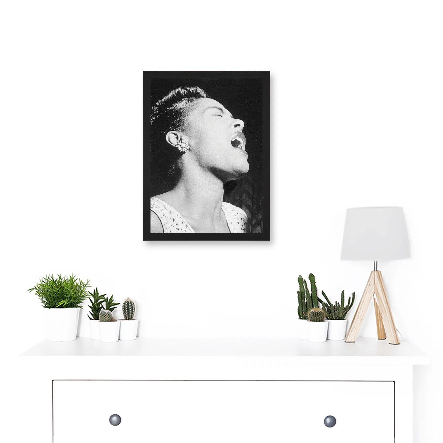 Wall Art & Pictures | Vintage Blues Jazz Singer Legend Billie Holiday Black & White A4 Artwork Framed Wall Art Print | A