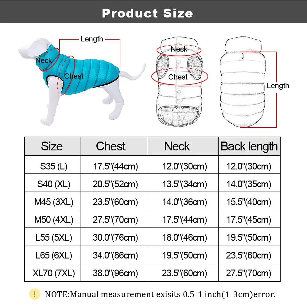 Warm Winter Dog Clothes Vest Reversible Dogs Jacket Coat 3 Layer Thick Pet Clothing Waterproof Outfit for Small Large Dogs