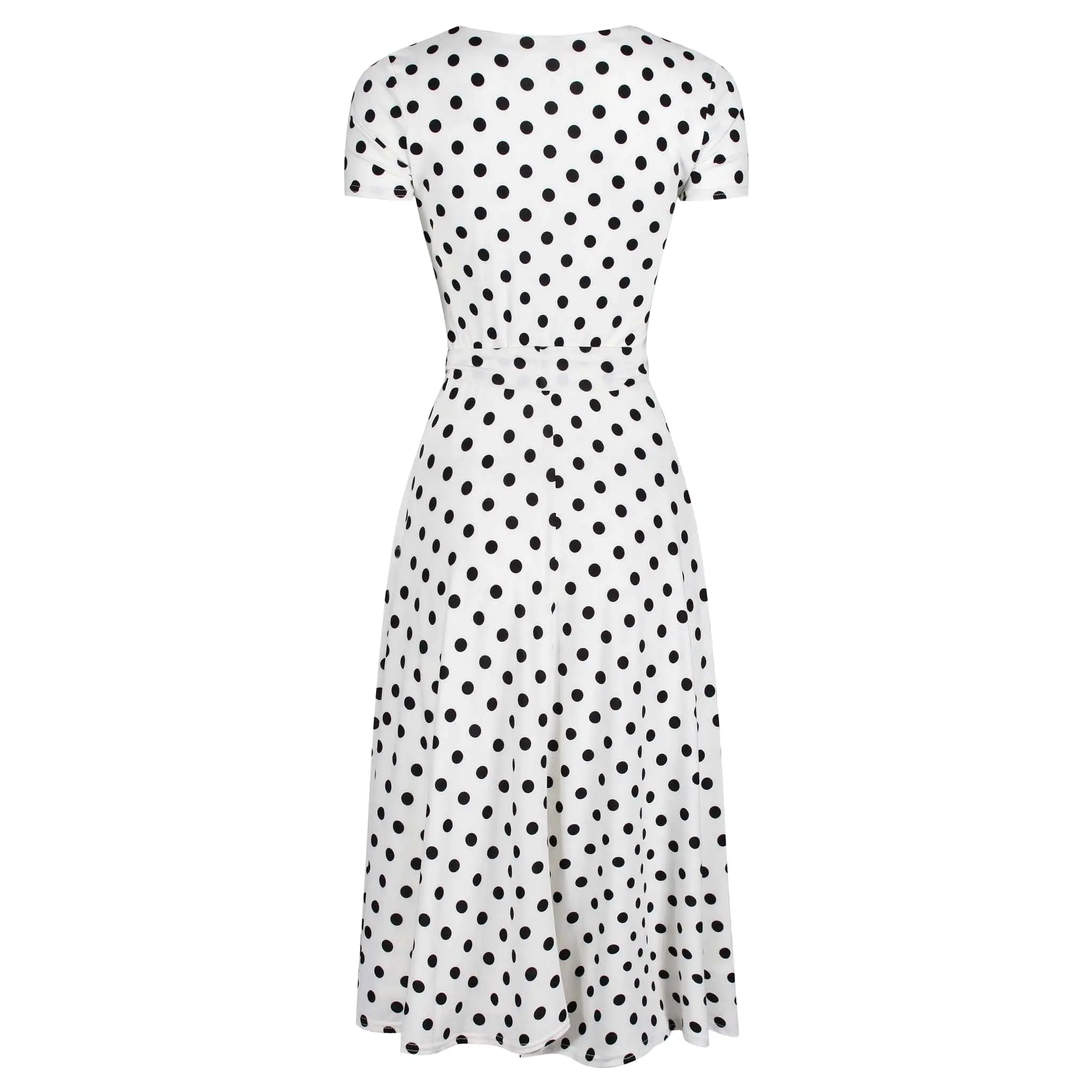 White & Black Polka Dot Cap Sleeve Fit And Flare Midi Dress