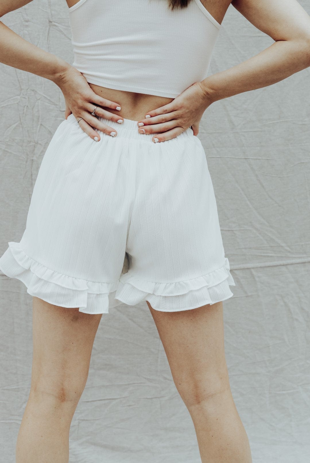 White Ruffled High Rise Shorts