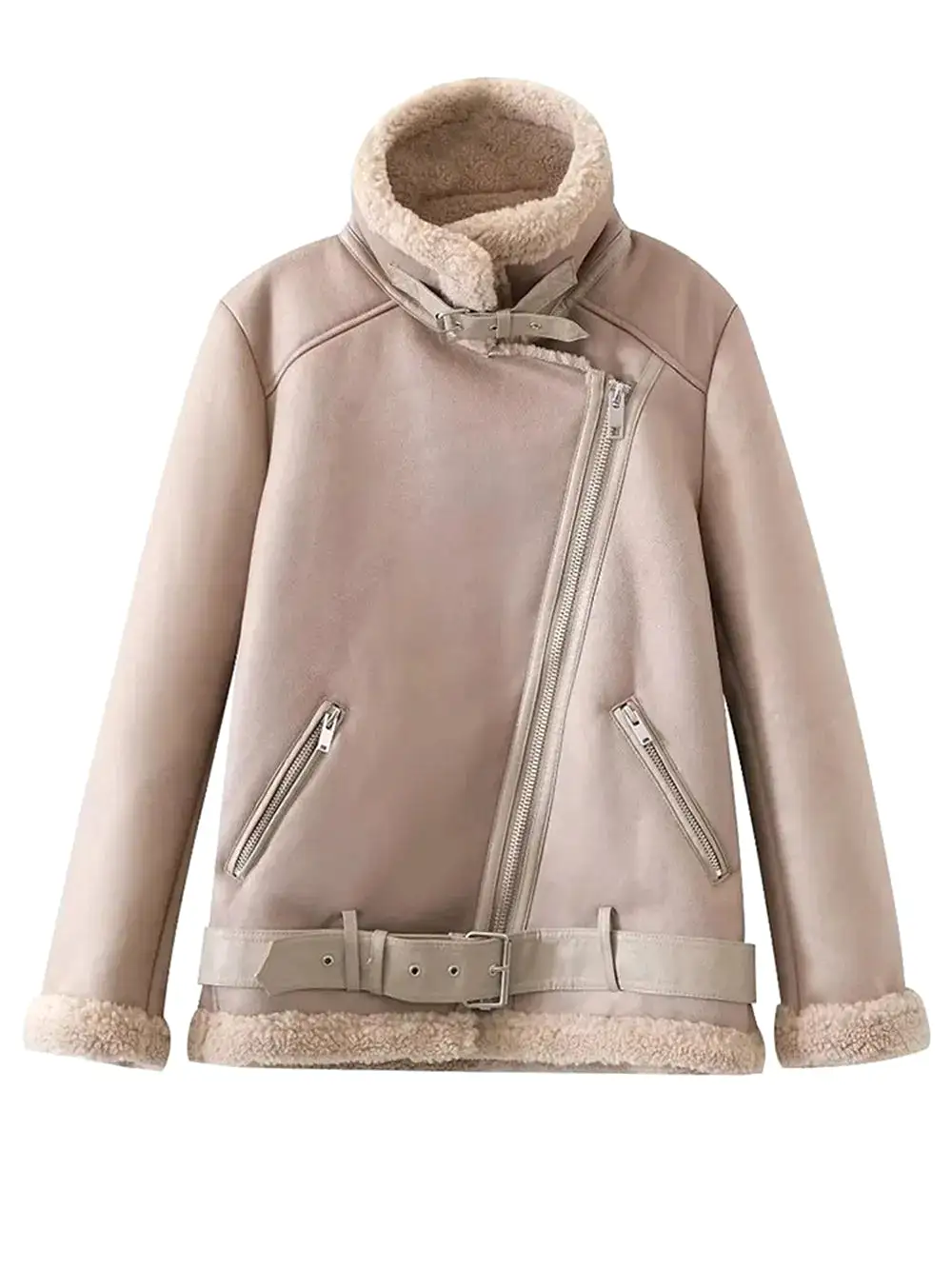 Women Sheepskin Warm Winter Fur Faux Shearling Oversized Jacket Coat