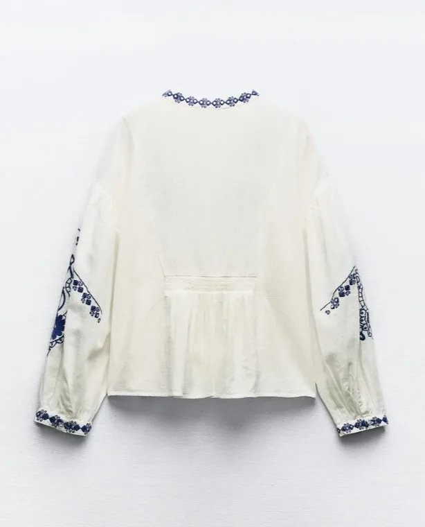 ZARA  |Casual Style Linen Long Sleeves Cotton Elegant Style