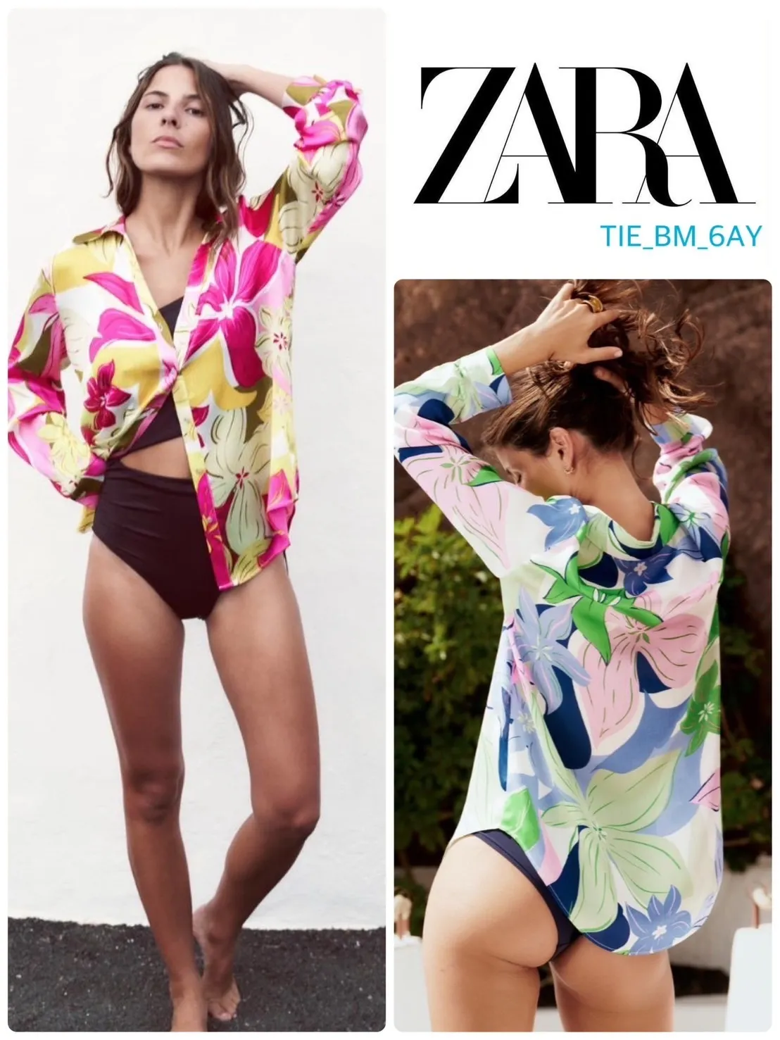 ZARA  |Flower Patterns Casual Style Long Sleeves Shirts & Blouses