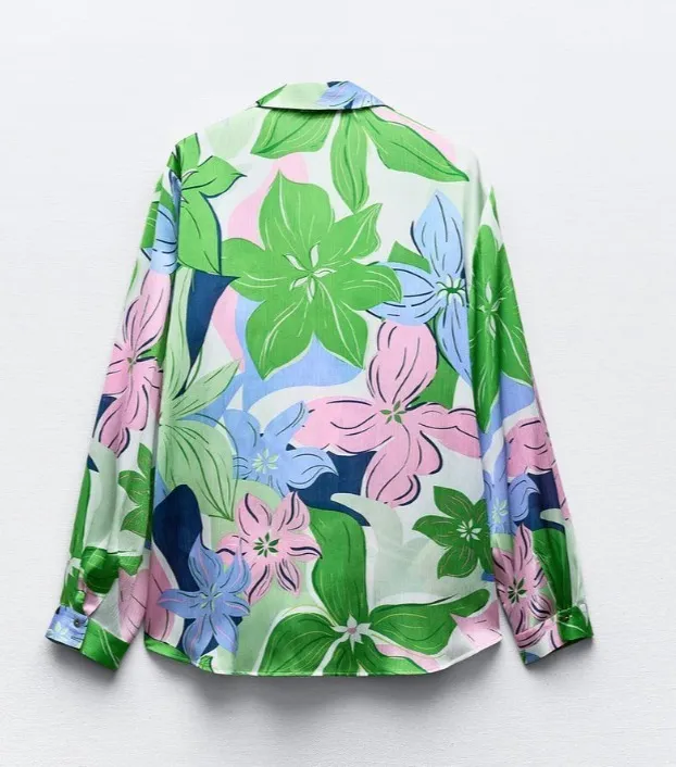 ZARA  |Flower Patterns Casual Style Long Sleeves Shirts & Blouses