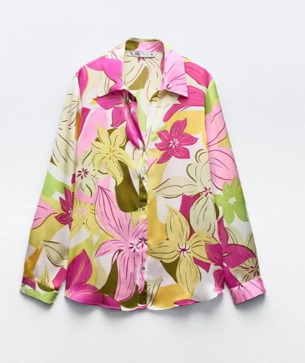 ZARA  |Flower Patterns Casual Style Long Sleeves Shirts & Blouses