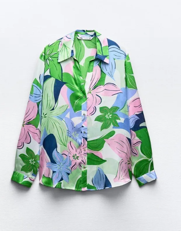 ZARA  |Flower Patterns Casual Style Long Sleeves Shirts & Blouses